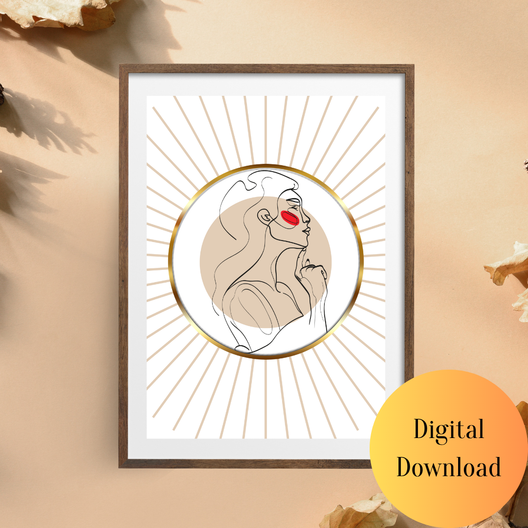 Golden Glow Line Art – Digital Wall Art Download