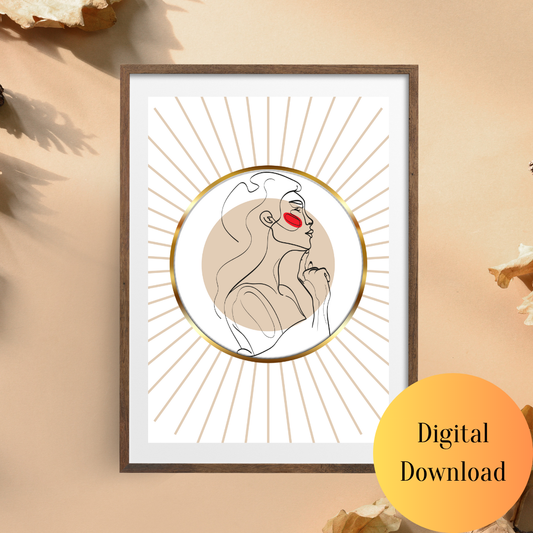 Golden Glow Line Art – Digital Wall Art Download
